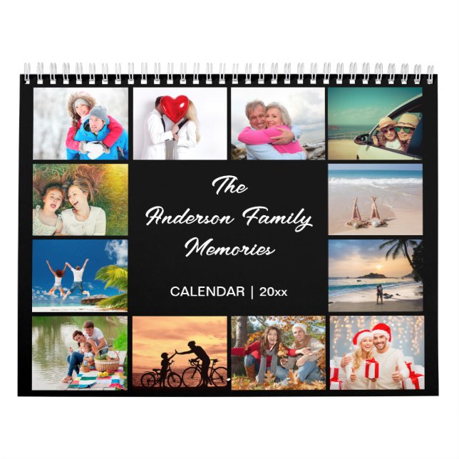 Family Photo Calendar, Editable Black Calendar (Cover)