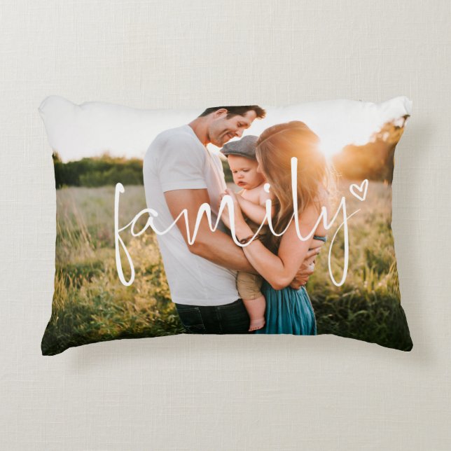 Family Photo | Calligraphy Trendy Heart Decorative Cushion (Front)
