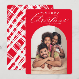 FAMILY PHOTO CARD merry christmas arch frame RED