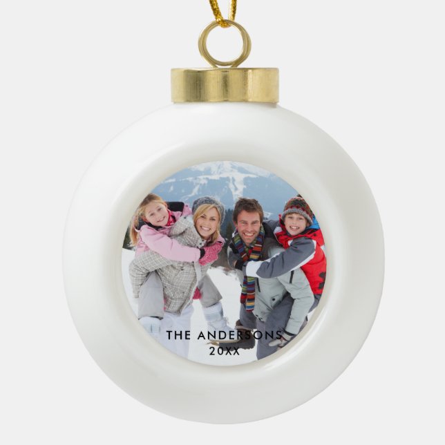 Family Photo Ceramic Ball Christmas Ornament (Front)