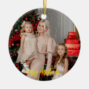 Family Photo Ceramic Ornament – Modern Script