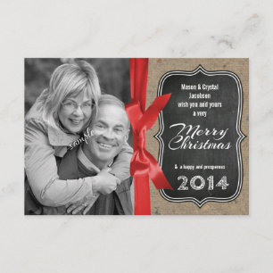 Family Photo Chalkboard and Ribbon Christmas Invitation