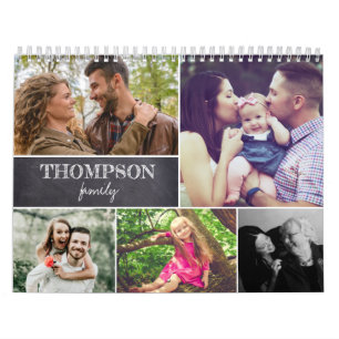 Family Photo Chalkboard Modern Collage Calendar