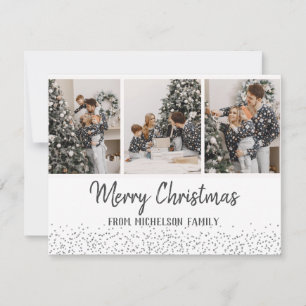 Family Photo Christmas Card Confetti Silver card