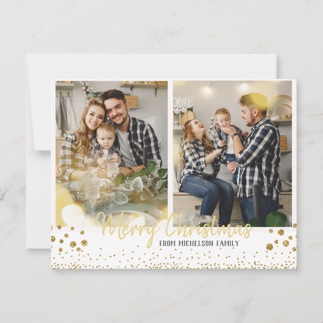 Family Photo Christmas Card Gold Confetti card (Front)