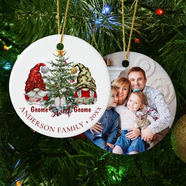 Family Photo Christmas Gnome Sweet Gnome Ceramic Tree Decoration (Creator Uploaded)