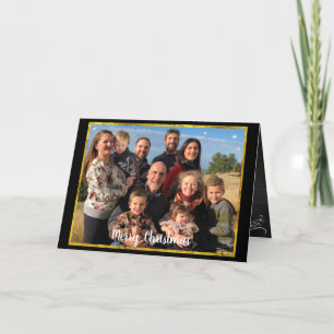 Family Photo Christmas Gold & Chalkboard Elements Holiday Card