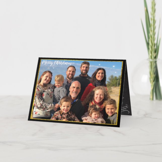 Family Photo Christmas Gold & Chalkboard Elements Holiday Card (Front)