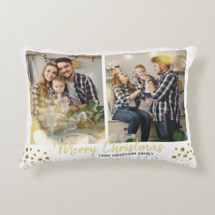 Family Photo Christmas Gold Confetti Decorative Cushion