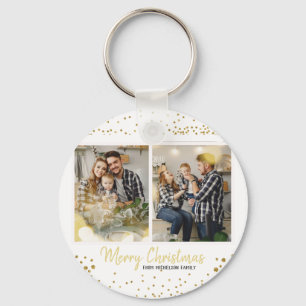Family Photo Christmas Gold Confetti  Key Ring