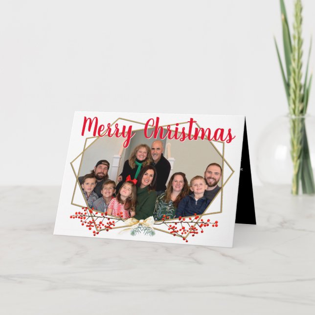 Family Photo Christmas Gold Geometric Frame Holiday Card (Front)