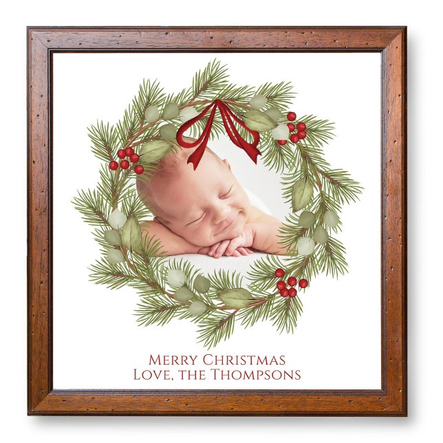 Family Photo Christmas Greenery Template (Simple Christmas photo poster template. )