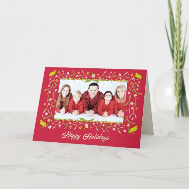 Family photo christmas mistletoe partridge stars holiday card (Front)