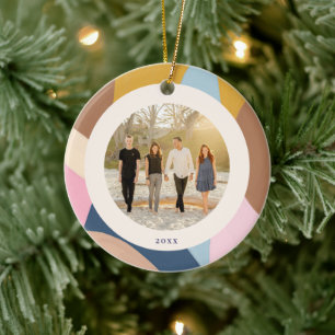 Family Photo Christmas Modern Pastel Colour Block Ceramic Tree Decoration