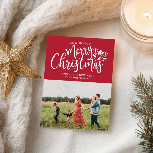 Family Photo Christmas Red Postcard (Creator Uploaded)