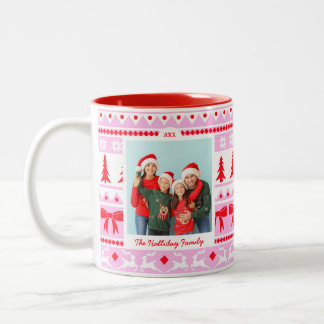 Family Photo Christmas Sweater Pink & Red Two-Tone Coffee Mug