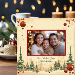 Family Photo Christmas Tile<br><div class="desc">Give a loved one the gift of forever with this beautiful ceramic tile with a red, green and cream scenic winter background and add your own photo and text to the design</div>