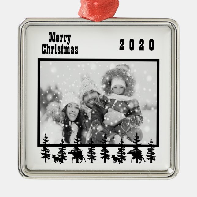 Family photo Christmas western style black white Metal Tree Decoration (Front)