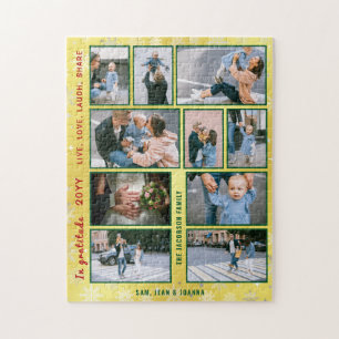 Family Photo Collage 10 Images Golden Personalized Jigsaw Puzzle