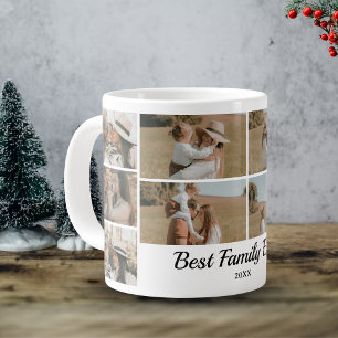 Family Photo Collage - 10 Photos Custom Text Large Coffee Mug