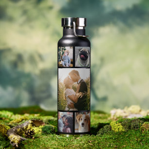 Family Photo Collage 11 Custom Pictures Black Water Bottle