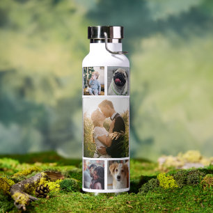 Family Photo Collage 11 Custom Pictures   White Water Bottle
