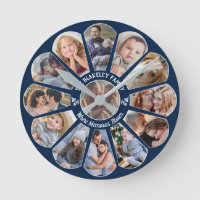 Family Photo Collage 13 Custom Flower Shape Blue