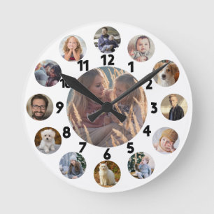 Family Photo Collage 13 Instagram Pictures White Round Clock