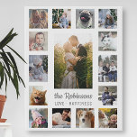 Family Photo Collage 15 Pictures   Name Grey White Faux Canvas Print<br><div class="desc">Display your family or wedding memories with this beautiful photo collage design. This design includes one large central vertical photo, along with 2 smaller vertical photos and 12 square Instagram-style pictures. Add your name in grey. The words "Love - Happiness" can also be changed or left as-is. The simple templates...</div>