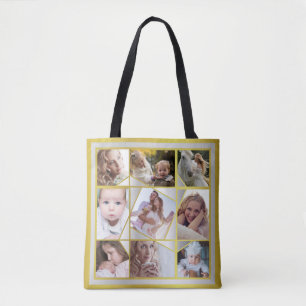 Family Photo Collage 18 Instagram Pic Gold Silver Tote Bag