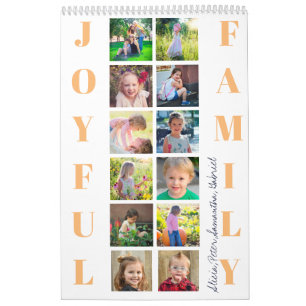 Family photo collage 2026 monogrammed white calendar