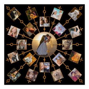 Family Photo Collage 21 Pictures Pretty Black Gold Poster