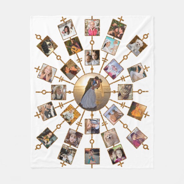 Family Photo Collage 27 Pictures Pretty White Gold Fleece Blanket (Front)