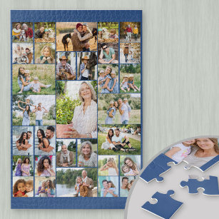 Family Photo Collage 31 Picture Blue Jigsaw Puzzle