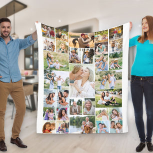 Family Photo Collage 31 Picture White Fleece Blanket