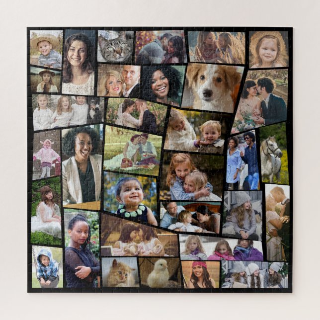 Family Photo Collage 33 Cut Out Pics Easy Template Jigsaw Puzzle (Vertical)