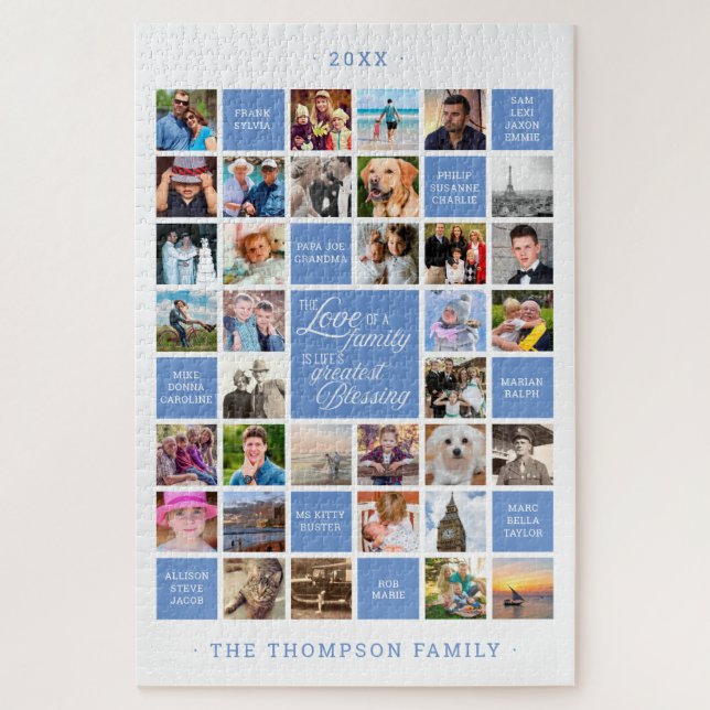 Family Photo Collage | 34 Photo Custom Color Jigsaw Puzzle (Vertical)