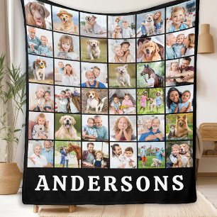 Family Photo Collage 36 Picture Personalised Black Fleece Blanket