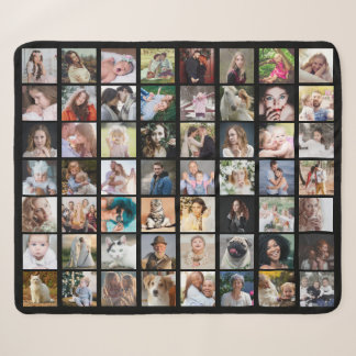 Family Photo Collage 56 Square Pics Easy Custom Bk Sherpa Blanket