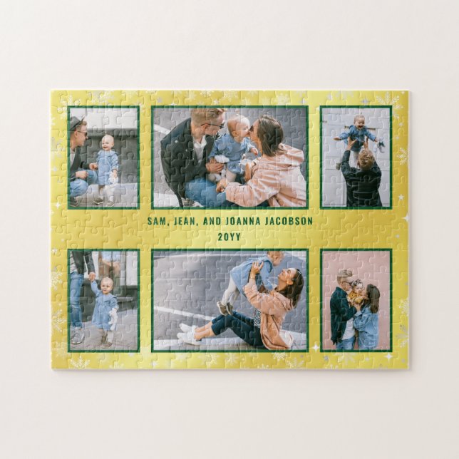 Family Photo Collage 6 Images Golden Personalised Jigsaw Puzzle (Horizontal)