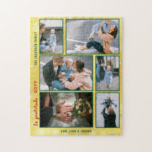 Family Photo Collage 6 Images Golden Personalized Jigsaw Puzzle