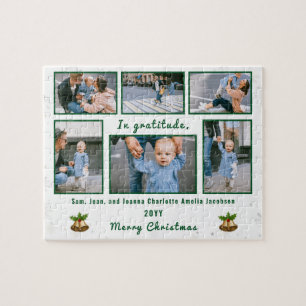 Family Photo Collage 6 Images White Personalized Jigsaw Puzzle