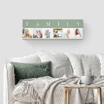 FAMILY Photo Collage 6 Picture Green and Natural Canvas Print<br><div class="desc">Personalised stretched canvas print with the word FAMILY lettered above your photos. The photo template is set up for you to add 6 of your favourite pictures, which are displayed in square format in a simple, strip style, photo collage. This smart and stylish custom piece of wall art has a...</div>