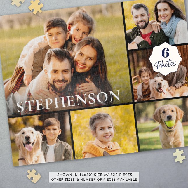 Family Photo Collage 6 Pictures Name Black Jigsaw Puzzle (Creator Uploaded)