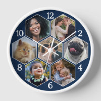 Family Photo Collage 7 Custom Navy Hexagon Flower