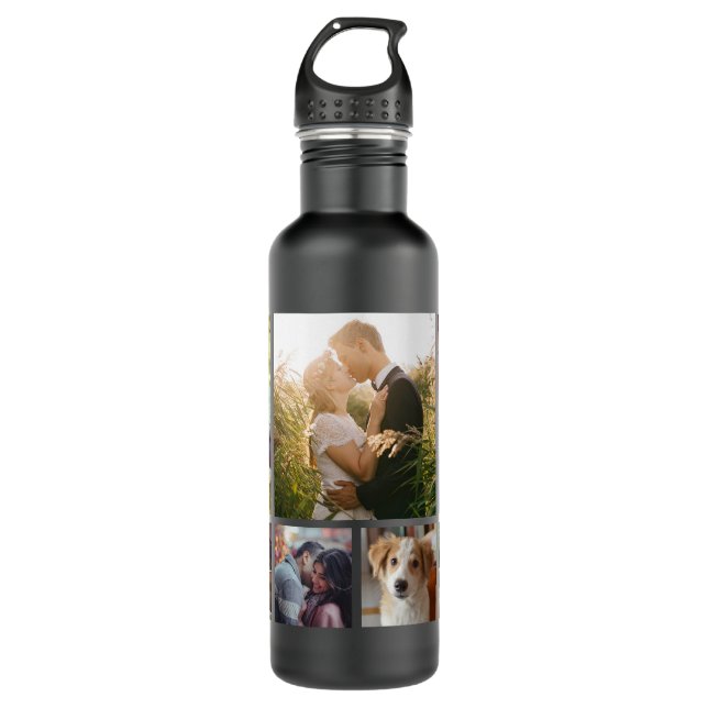 Family Photo Collage 7 Custom Pictures | Black 710 Ml Water Bottle (Front)