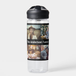 Family Photo Collage 8 Custom Picture Name Black Water Bottle