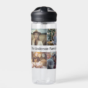Family Photo Collage 8 Custom Pictures Name Text Water Bottle
