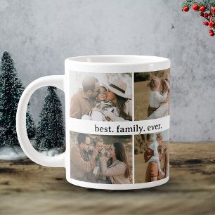 Family Photo Collage - 8 Photos Custom Text black Large Coffee Mug