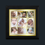 Family Photo Collage 9 Instagram Pic Gold Silver Gift Box<br><div class="desc">This modern family photo collage is easy to personalise with 9 photos: 5 square,  2 vertical,  and 2 horizontal. Just use the easy templates. The design has a geometric faux gold / silver look. Celebrate your family with this simply chic,  personalised design!</div>
